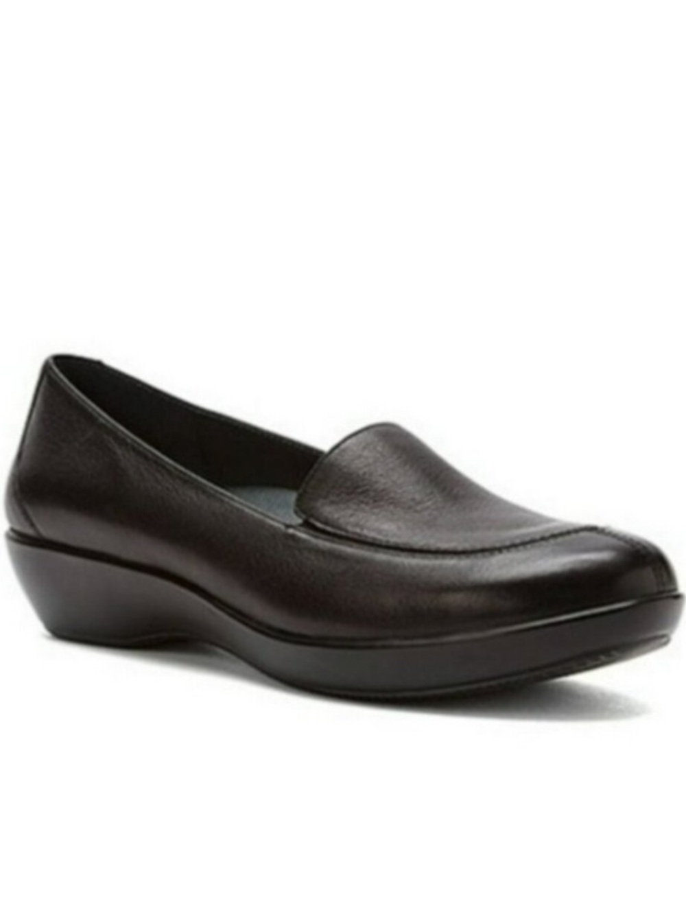 Dansko Debra Black Leather Low Wedge 39/US 8.5-9 Slip On Comfort Loafer